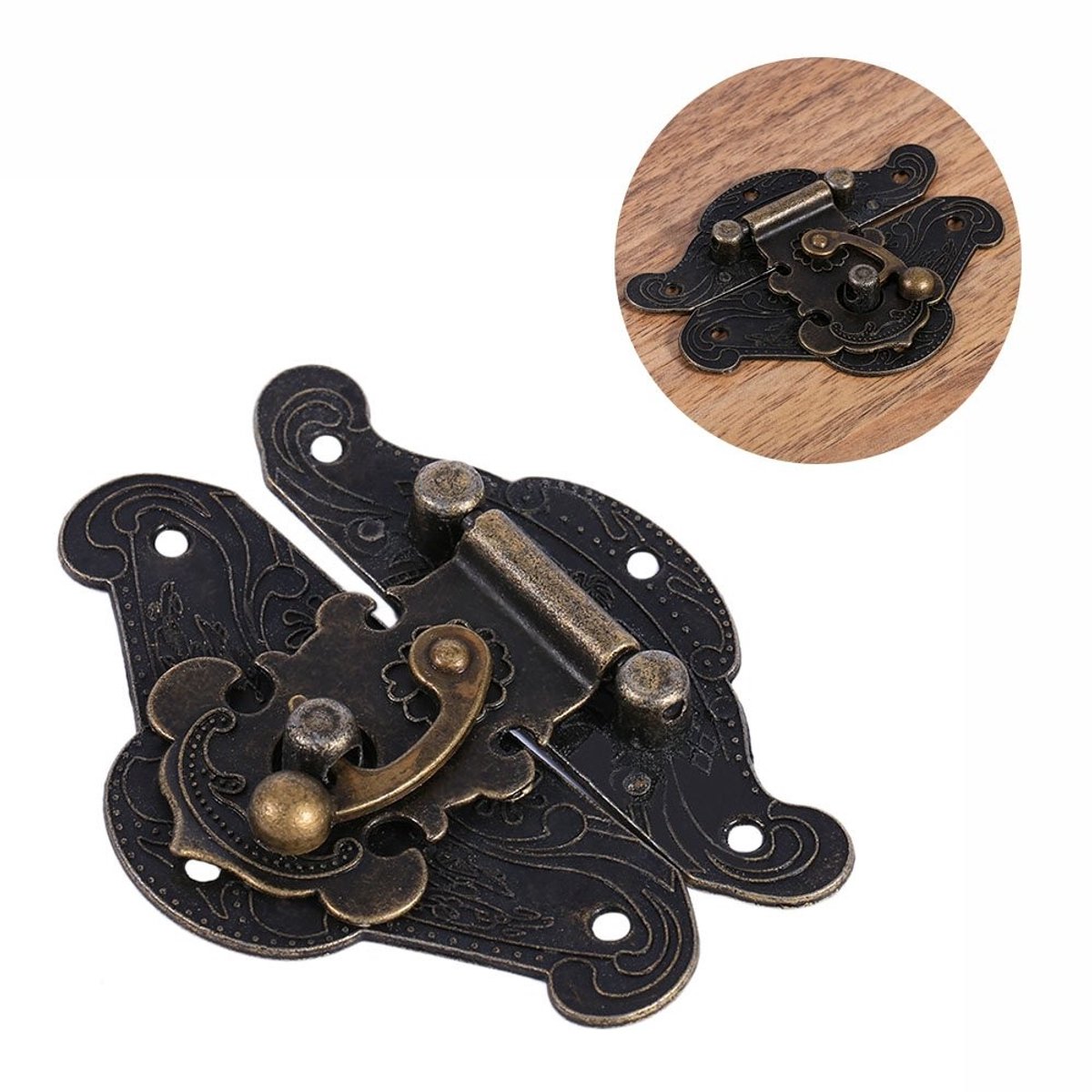 Dailygoods- Hasp Antiek Design - Kast Box Lock - Zinklegering - Brons - Eenvoudig te Installeren - Geschikt voor Houten Kisten - Kastslot