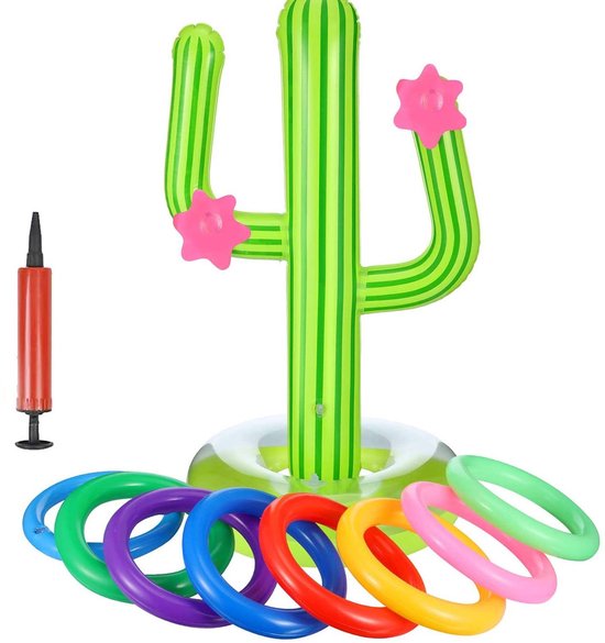 Dailygoods- Cactus Opblaasbaar Spel - Ring Toss Game - Indoor/Outdoor Spelset - Inclusief Luchtpomp - Lichtgewicht en Duurzaam - 62cm x 45cm
