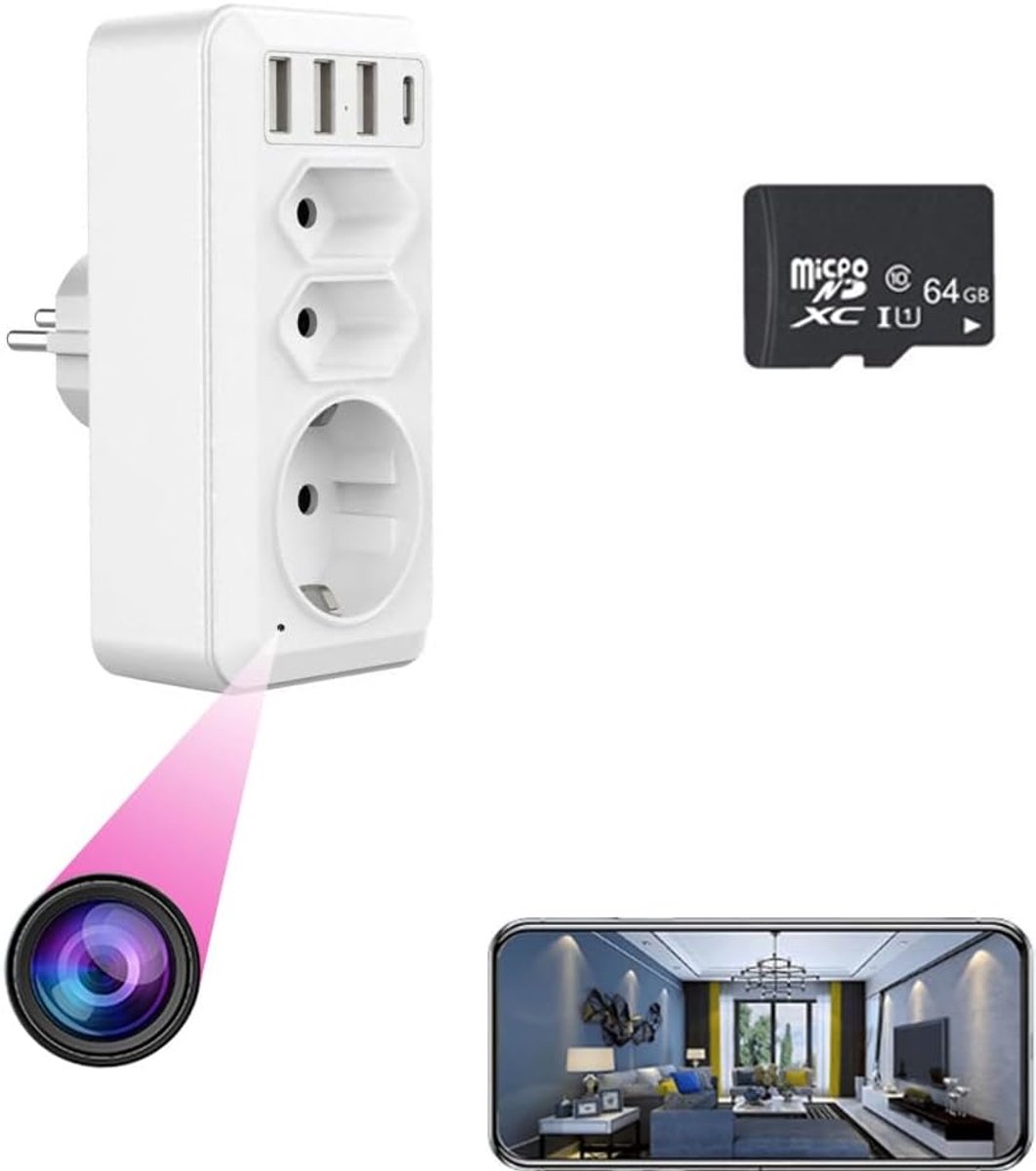 Verborgen Camera - Stopcontact Camera - Binnenshuis Toezicht - Met Nachtzicht - 1080P HD - Wit