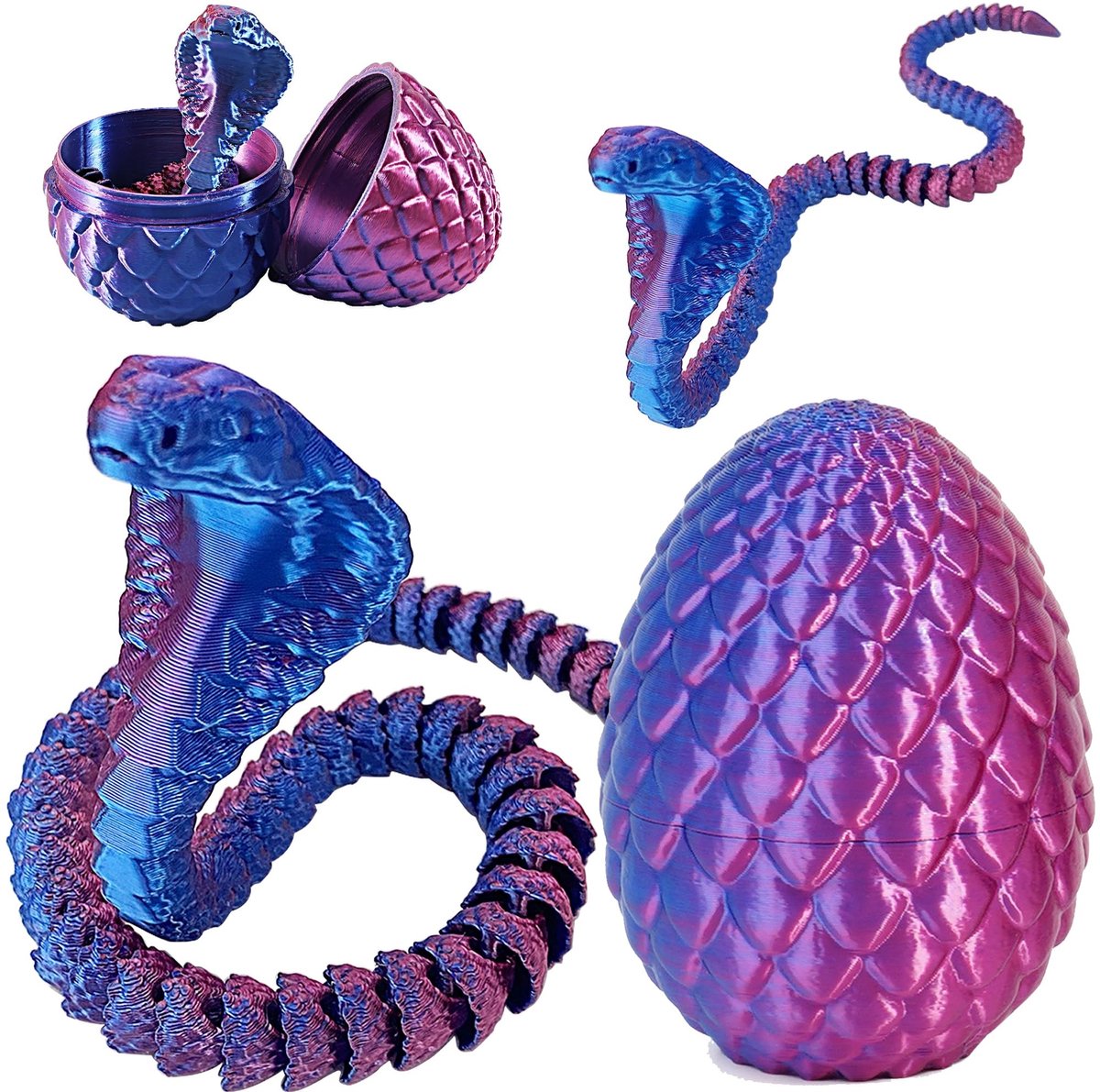 Dailygoods- Slang Speelgoed - 3D-bedrukte Cobra - Verstelbaar/Realistisch - Slangeneieren - Cadeau voor Kinderen - Hoogwaardige Materialen