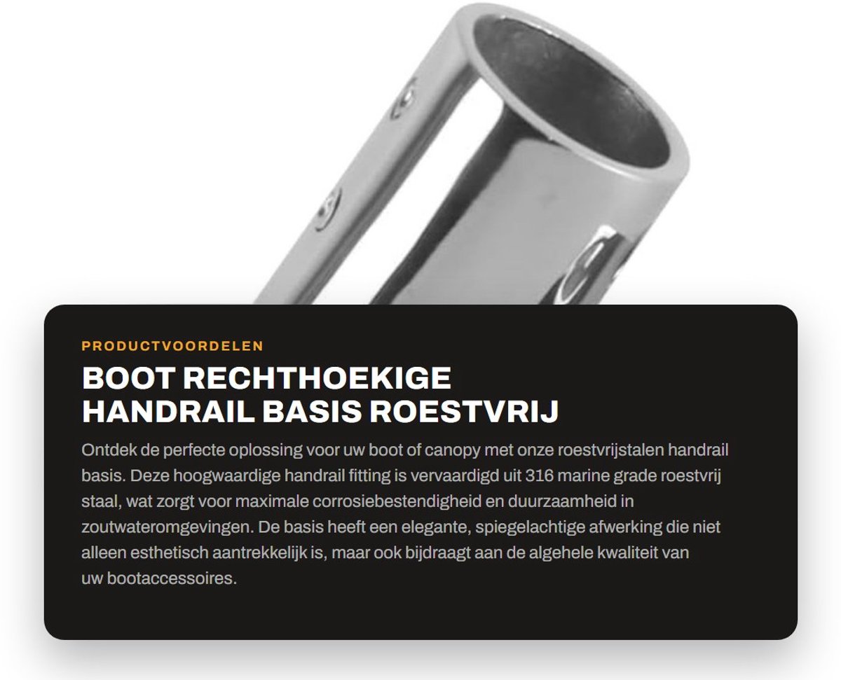 Dailygoods- Handrail Rechthoekige Basis - Fitting 25,4 mm - Roestvrij Staal 316 - Duurzaam - Corrosiebestendig - Afmetingen 82 mm x 47 mm - Bootaccessoires