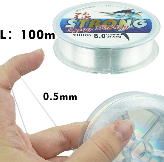 Dailygoods- Vislijn 100 meter - 0,5 mm Monofilament - Sterke Spanningsdraad - Slijtvaste Nylonlijn - Transparant - Maximaal 21 kg Belastbaarheid van Dailygoods — afbeelding 3