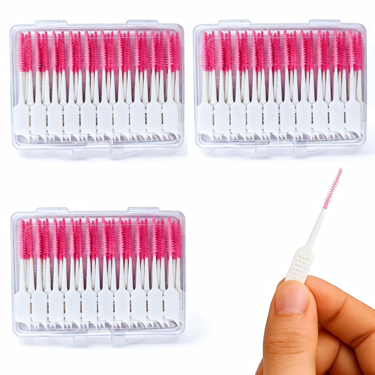 Dailygoods- Interdentale Ragers 120 Stuks - Roze Siliconen Tandzijdestokjes - Draagbare Tandenstokers - Flossstokjes voor Beugels - Comfortabele Reiniging - Transparante Opbergdoos - Tandenflosser