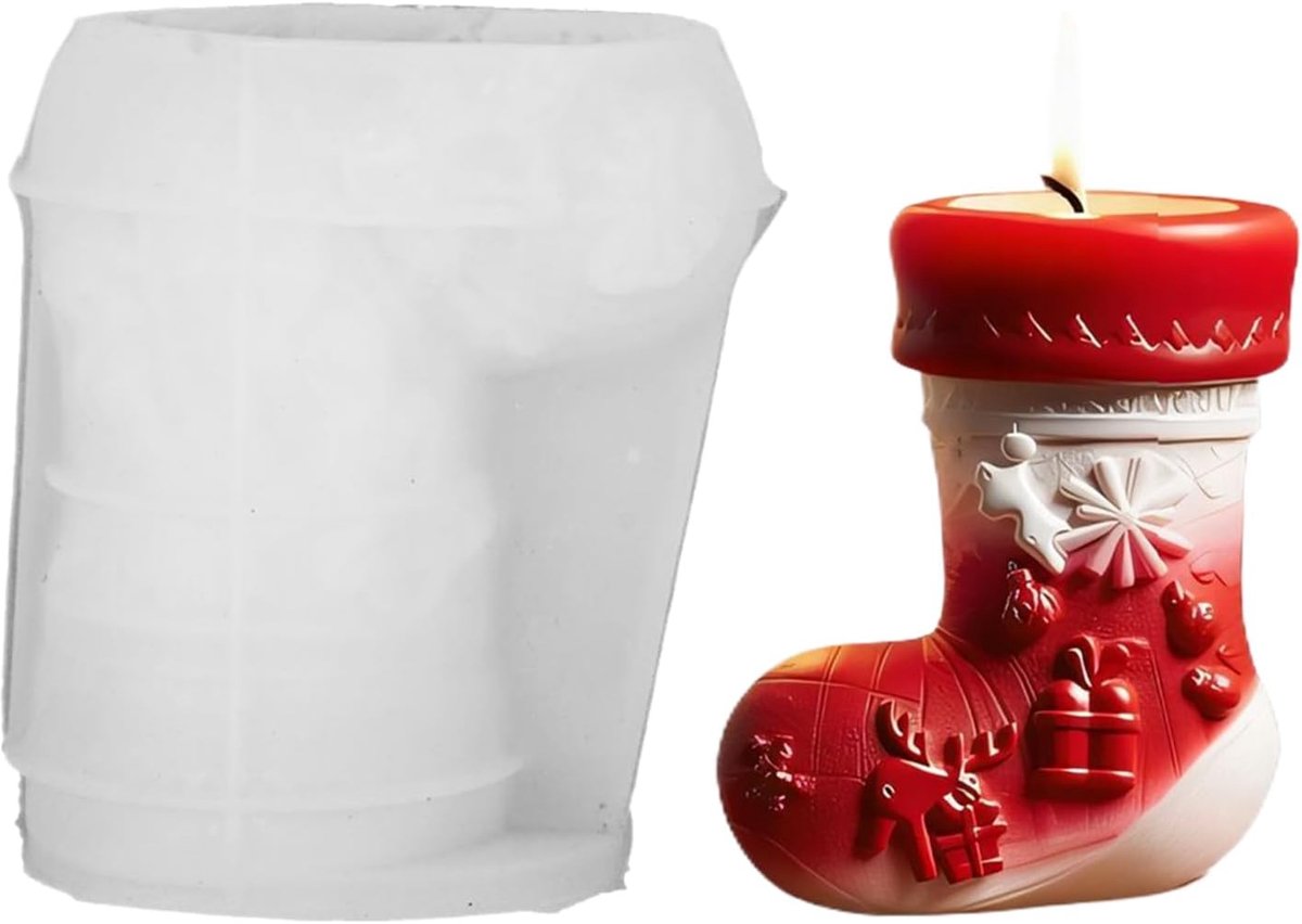 Kerst Silicone Mal - Kerstsok Hars - Handwerk Maken - Gedetailleerd Rendier - 10.3 x 11.5 cm - Wit