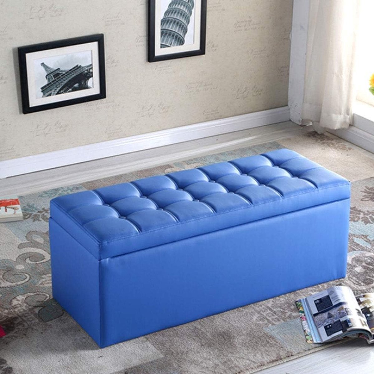 Luxe Poef - Zitbank Opbergruimte - Woonkamer Organizer - Waterdicht PU Leer - 60 x 40 x 40 cm - Zwart