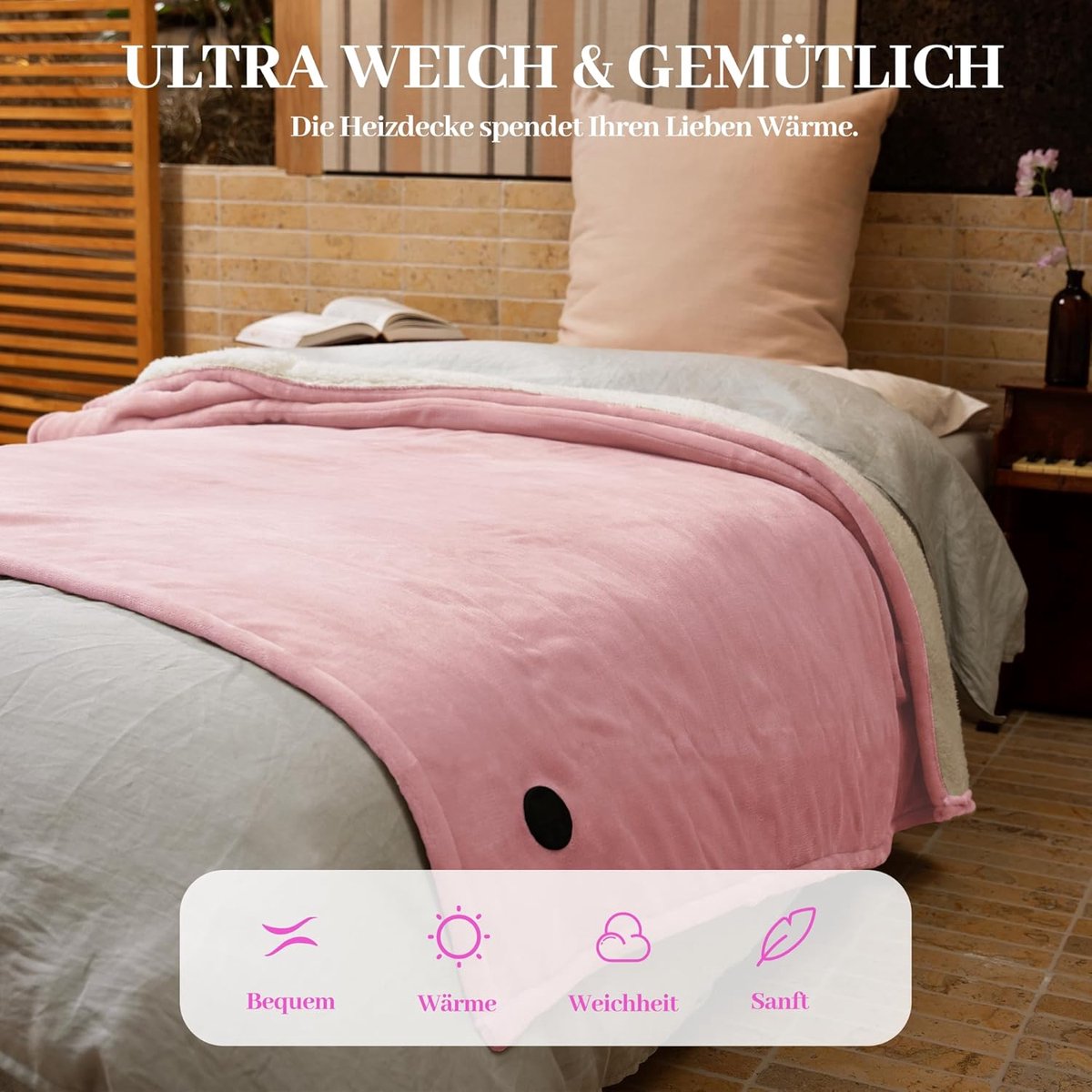 Elektrische warmtedeken - Verwarmde deken - Ontspannen op de bank - 10 warmtestanden - 130 x 180 cm - Roze — cadeau in Wonen & Interieur - foto 4