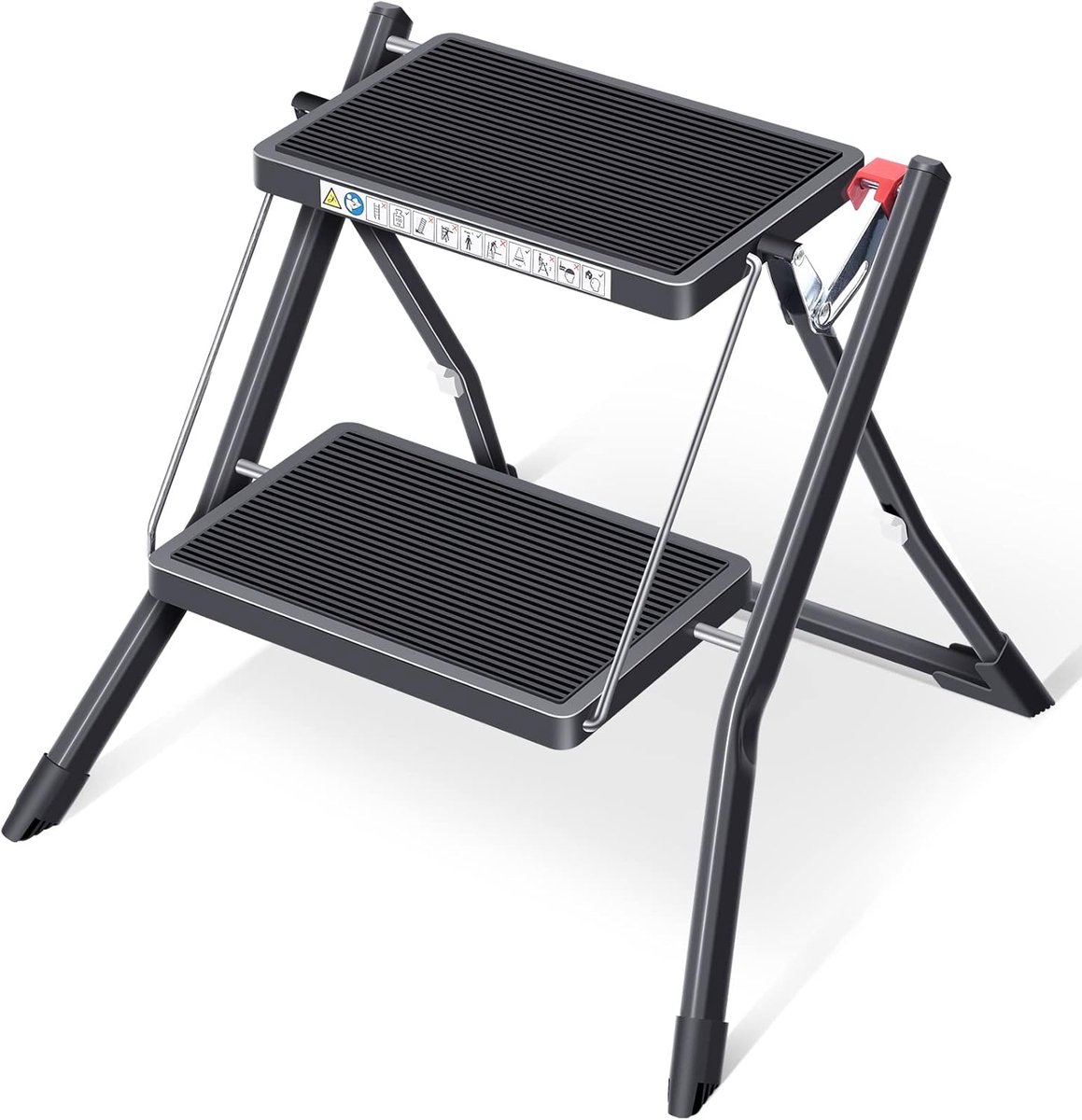 Opstapladder 2 treden - Klapladder opstapje - Huishoudelijk gebruik - Extra dun inklapbaar - 4 cm dik - Zwart
