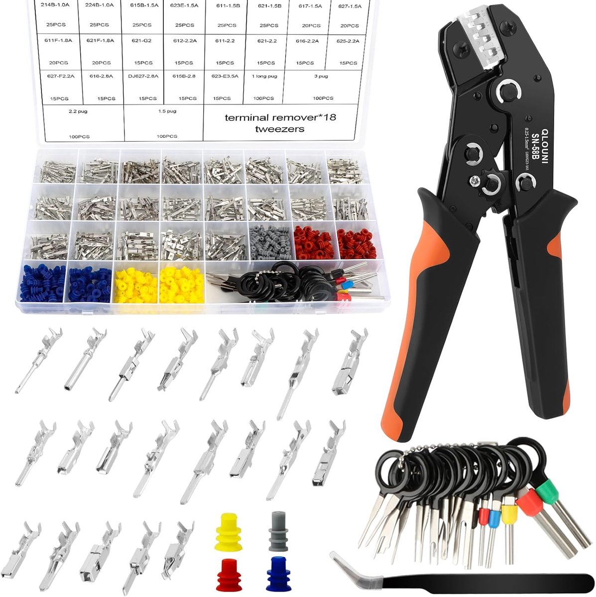 Krimptang Set - Connector Set - Elektrische Verbindingen - Ratelmechanisme - 813 Stuks - Zilver