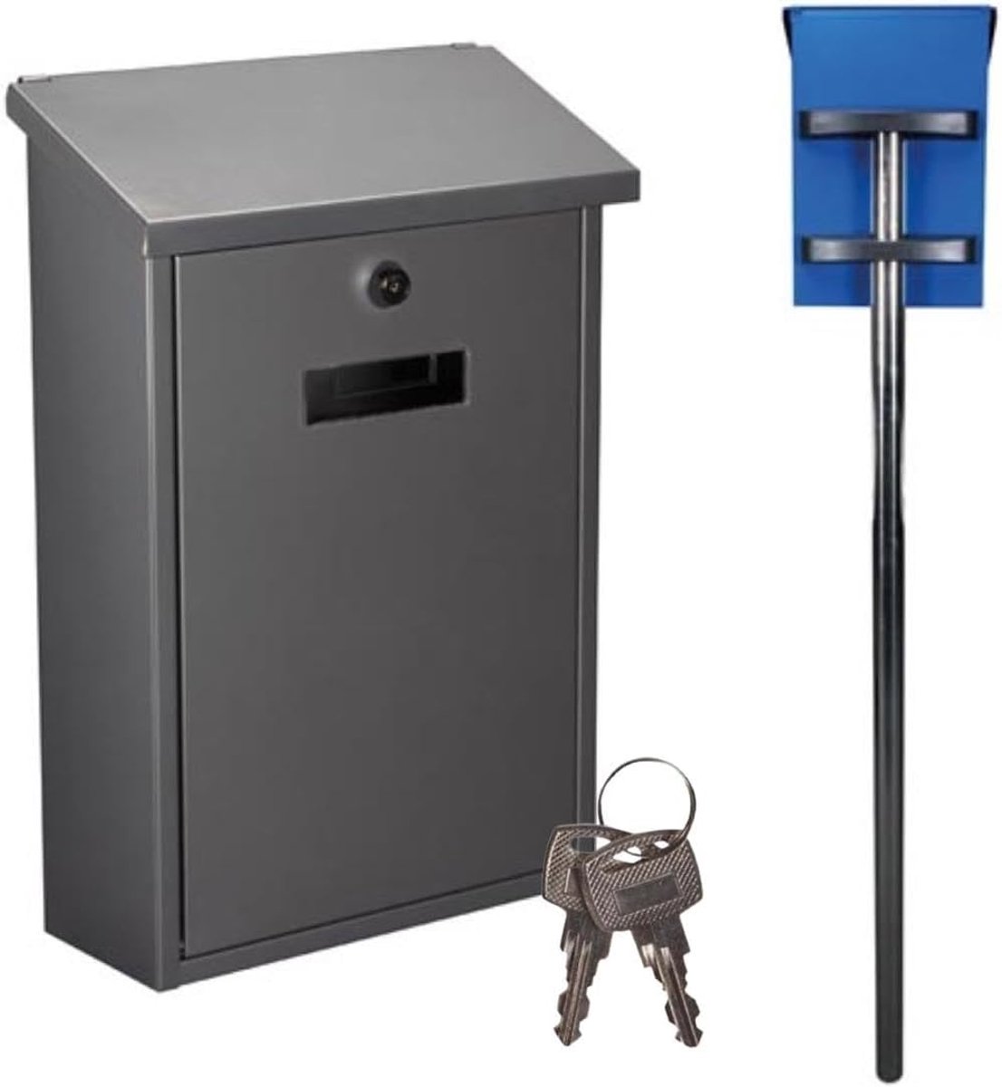 Brievenbus met standaard - Postbus brievenbak - Post ontvangen - Inclusief naamplaatje - 40 x 27 cm - Zilver