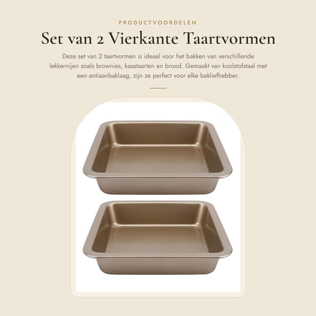 Dailygoods- Taartvorm 9 Inch - Vierkante Cakevorm - Professionele Bakvormen - Koolstofstaal - Antiaanbaklaag - Set van 2 Stuks - Cakepan