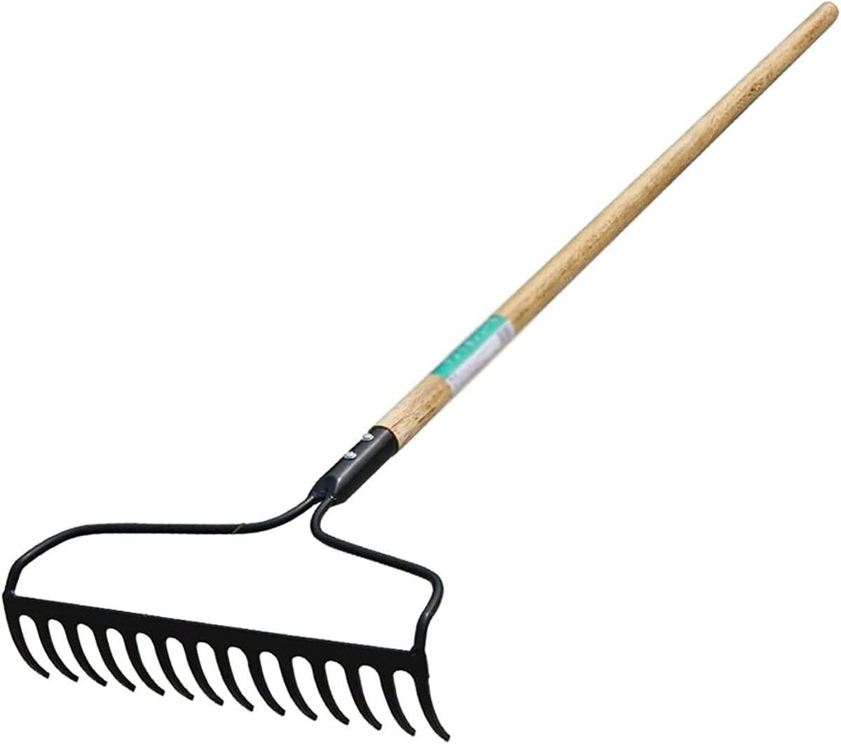 Gazonhark Bladhark - Tuingereedschap Wieden - Bladeren Verzamelen - Duurzaam Koolstofstaal - 36x156cm - Zwart