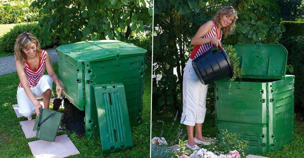 Compostbak Tuin - Composteerbak Bak - Afval Verwerken - Versnelt Composteringsproces - 1000 Liter - Groen