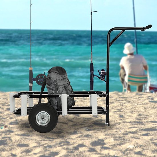 Bolderkar Viswagen - Outdoor transportkar - Vis en kampeer - 7 hengelhouders - 90 kg draagvermogen - Zwart van Bolderkar — afbeelding 3