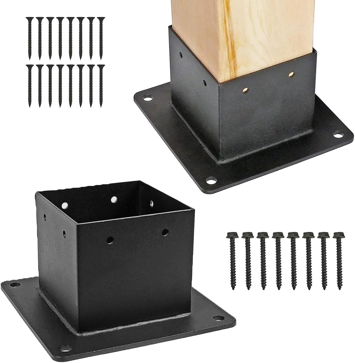Paalbasis 2 Stuks - Schuttinganker - Buitenconstructies Verstevigen - Windbestendige Constructie - 8.4x8.9 cm Binnenmaat - Zwart