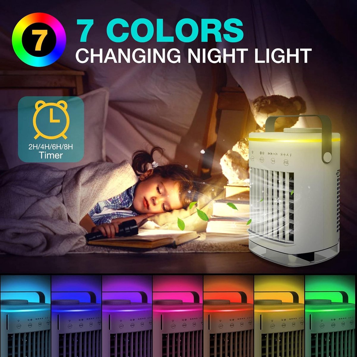 Mobiele airco -Mobiele airco zonder afvoerslang - Mobiele airco voor slaapkamer - Draagbare Aircooler -Voor Slaapkamer Woonkamer - 4 Snelheden - Airconditioning - LED Verlichting - Draagbare airconditioner – foto 4
