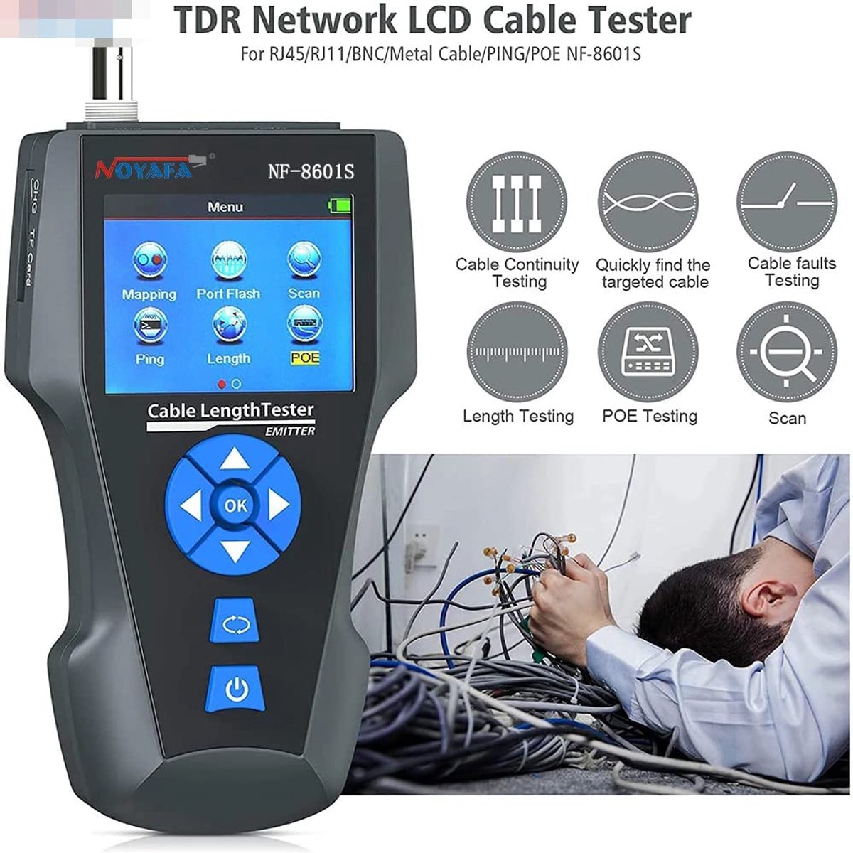Netwerk Kabel Tester - Lan Tester - Netwerk Problemen Oplossen - Lengte Meting Zonder Verbinding - 160 Log Data - Multicolor