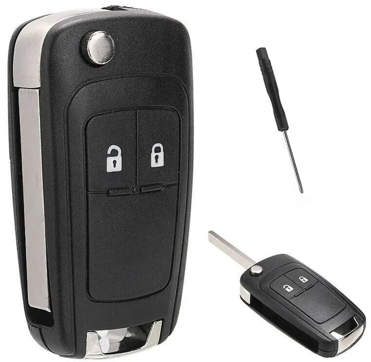 Dailygoods- Autosleutelhangerbehuizing Zwart - 2 Knoppen - Vervanging Sleutel - Flip-afstandsbediening - Geschikt voor Opel Vauxhall - 100% Gloednieuw - Sleutelbehuizing