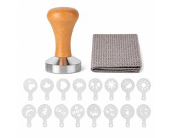 Dailygoods - 18 Stuks Koffie Tamper Set, 51 mm Espresso Barista Accessoires | 51 mm tamper met 16 koffiesjablonen en microvezeldoek voor espresso, cappuccino en thuisbarista gebruik