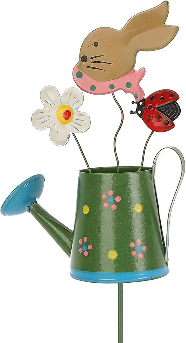 Decoratieve tuinsteker - Met haasjes - Tuin versieren - Met gieter design - 8 x 33 cm - Multicolor
