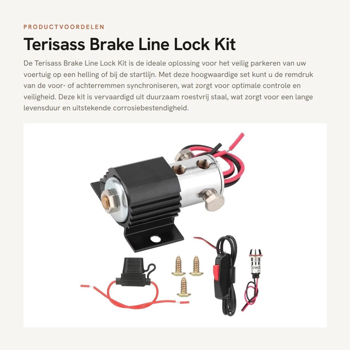 Dailygoods - Brake Line Lock Kit - Stalen Solenoïde voor 12-16V Voertuigen