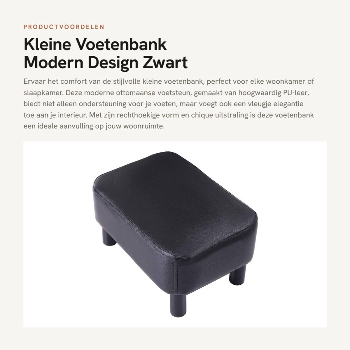 Dailygoods - Kleine Voetenbank - Modern Design - Zwart PU-leer - Ottomaanse Voetsteun - Perfect voor Woonkamer en Slaapkamer