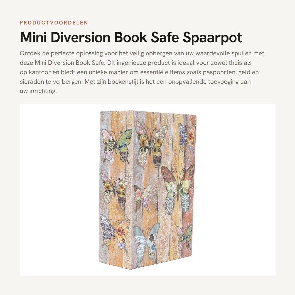 Dailygoods- Boek Safe - Spaarpot met Combinatieslot - Roestvrij Staal - Structuurpapier - 18,2 x 11,8 x 5,7 cm - Voor Munten en Bankpassen