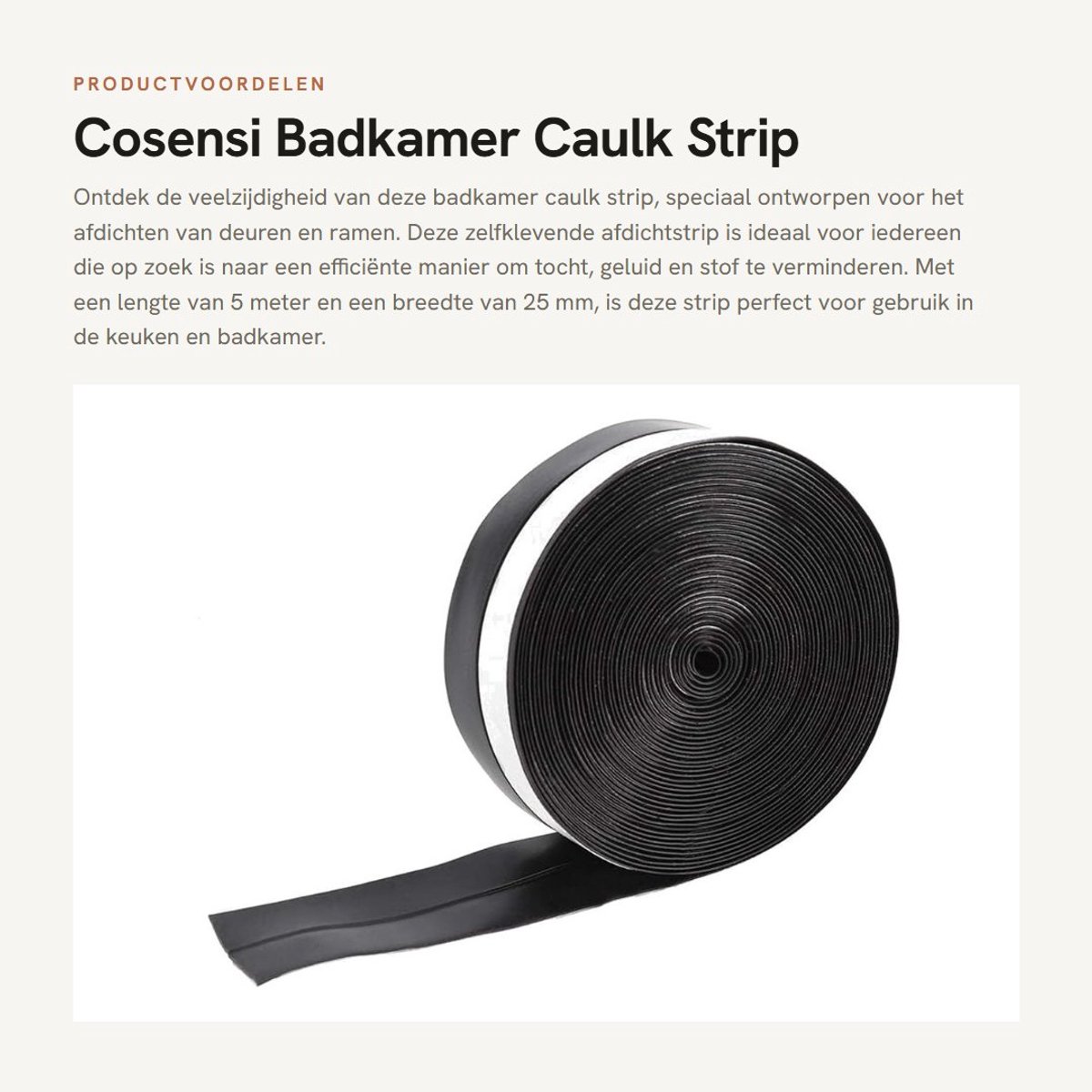 Dailygoods- Afdichtstrip 5M 25mm Zelfklevend - Geluidsisolatie - Stof Voorkomen - Waterdicht - Afdichtingsband - Voor Keuken/Badkamer - Afdichtband
