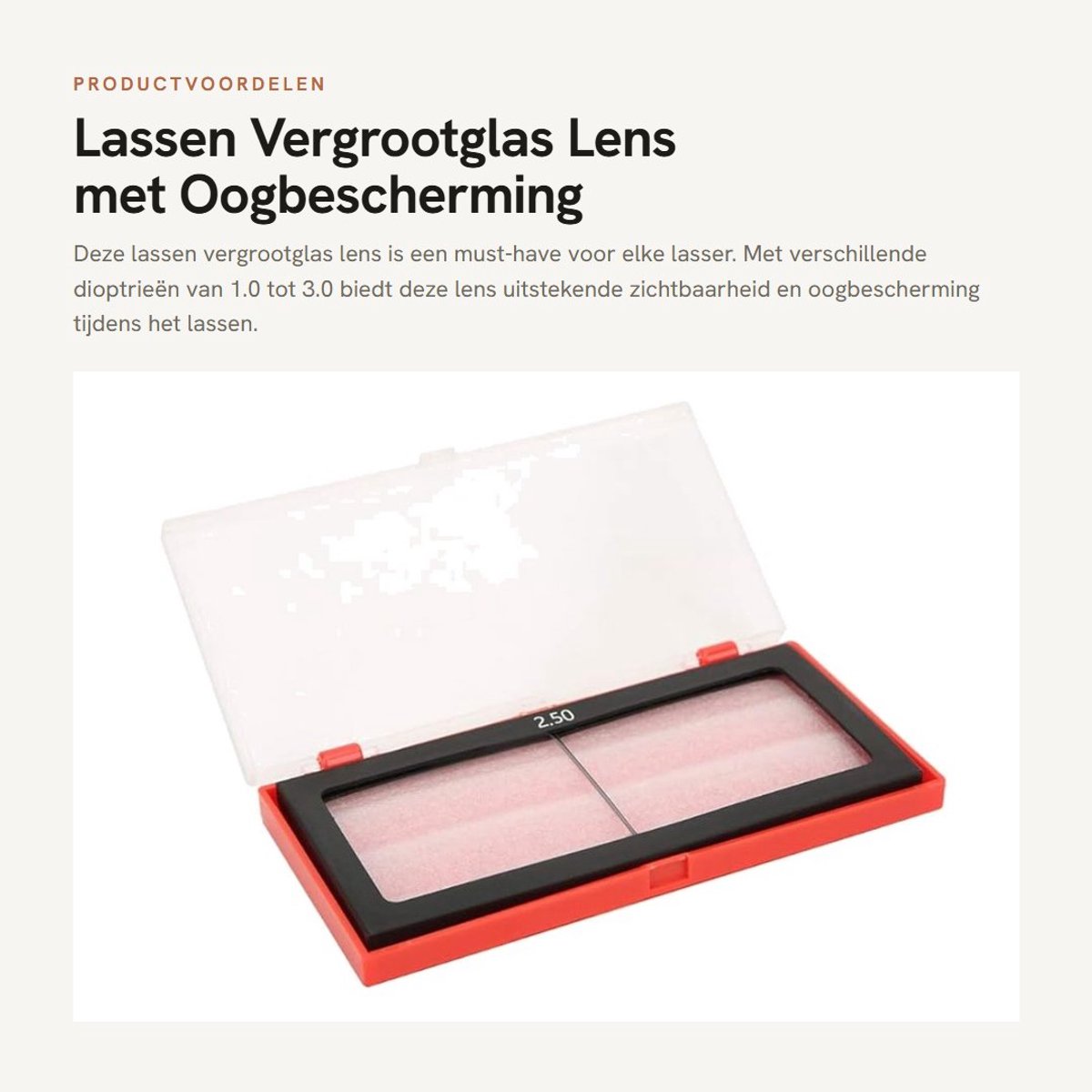 Dailygoods- Vergrootglas 2.5 Dioptrie - Oogbeschermend - Lassen - Booglassen - Plasmasnijden - Voorkomt elektrische boog - Laslens