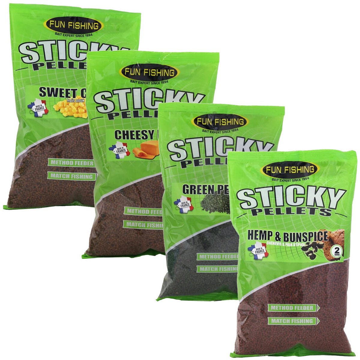 Fun Fishing Sticky Pellets 2mm (700g) - Smaak : Green Pellets