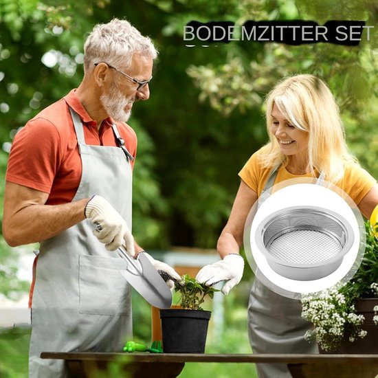 Grindzeef Set - Tuin Zeef - Bodem Verbeteren - 5 Verwisselbare Mazen - 20 cm Diameter - Zilverkleurig — afbeelding 3