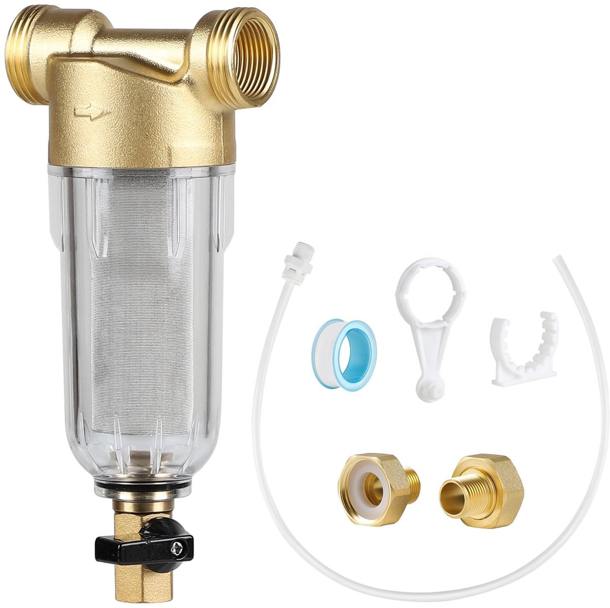 Dailygoods - SWAWIS Filtratie Spin-Down waterfilter sediment 40 micron herbruikbaar voorfilter met adapters, sedimentair filter voor waterslang, voorfilter van messing (1/2 inch)