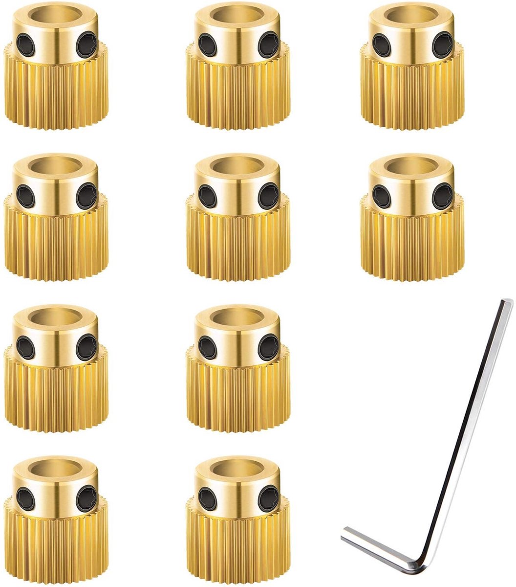 Dailygoods- Aandrijfwiel 40 Tanden - Extruder Drive Gear - Messing - 1,75/3,00 mm Filament - Binnendiameter 5 mm - Buitendiameter 11 mm