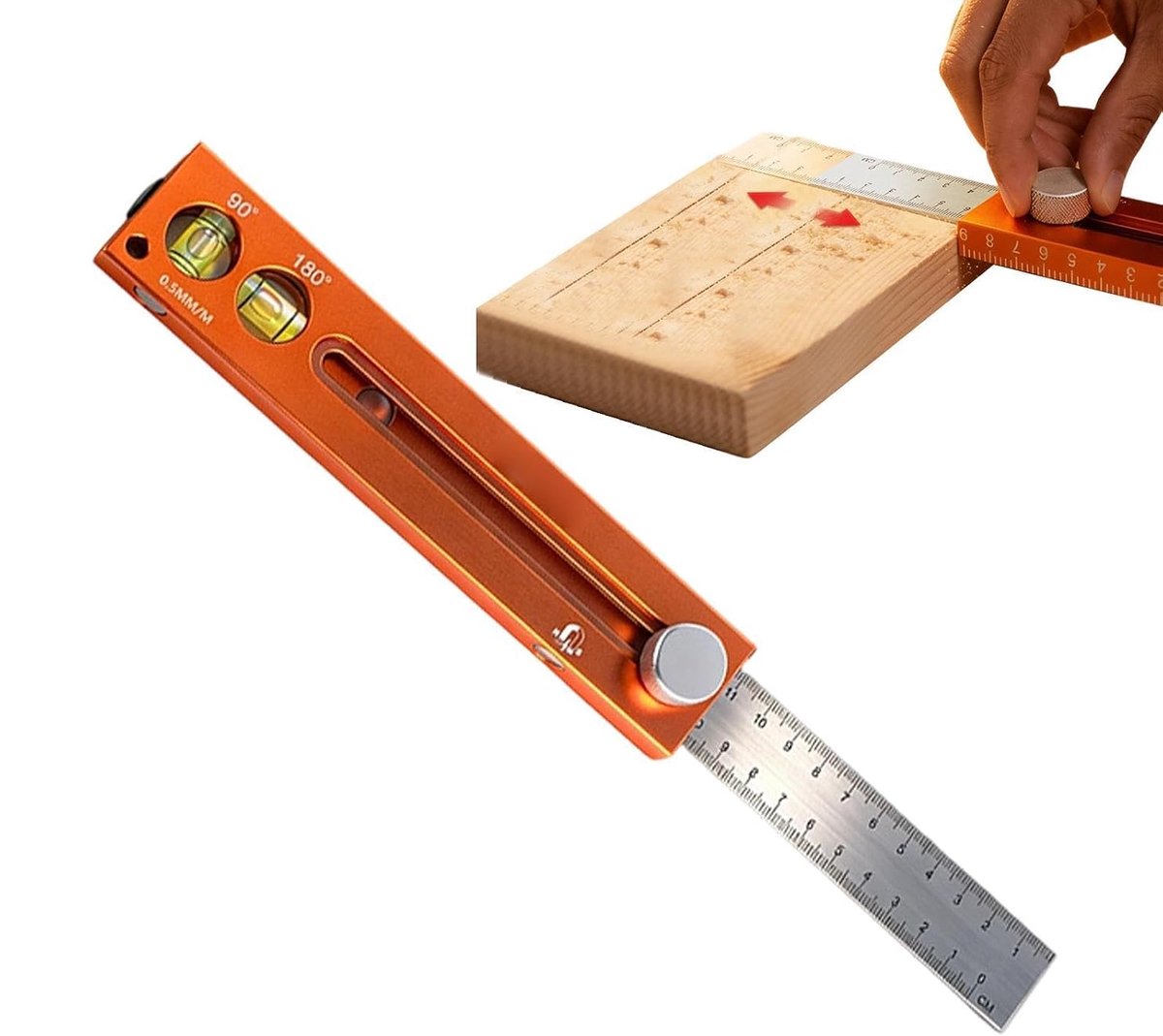 Afschrijfgereedschap Houtbewerking - Meetgereedschap Liniaal - Nauwkeurig Markeren - Magnetisch Uitschuifbaar - 21 cm - Zilver