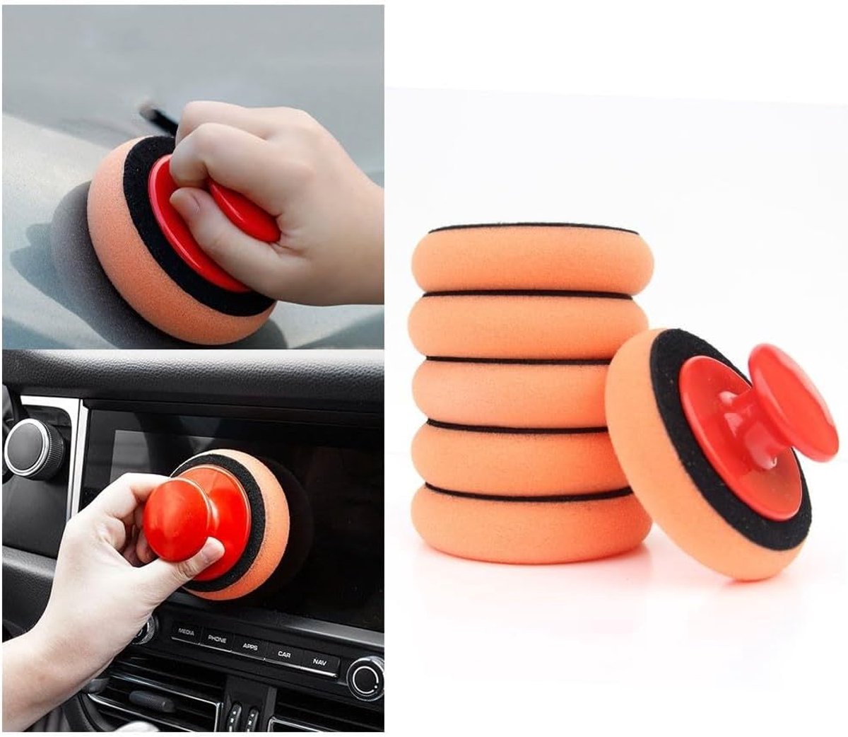 Wax Spons Kit - Polijstgereedschap - Auto Onderhoud - Ergonomische Grip - 4 Sponzen - Oranje