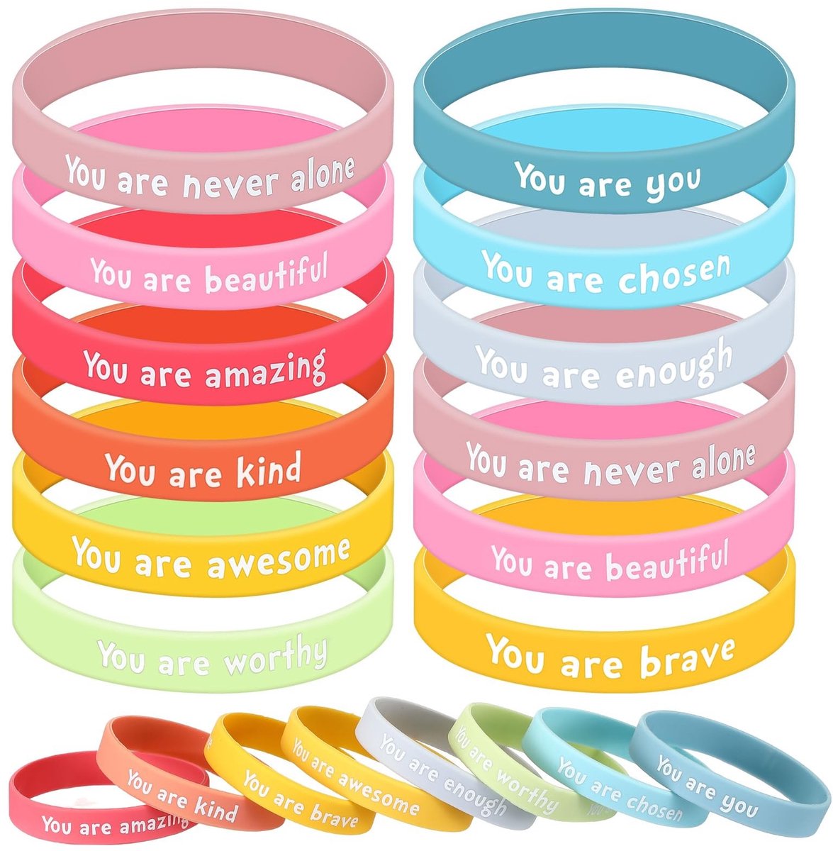 Dailygoods- Inspiratiearmband 20 stuks - Motiverende Siliconen Armbanden - Veelkleurig - Accessoire voor Vrouwen/Mannen/Tieners - Krachtige Citaten - Dagelijks Hulpmiddel - Motivatiearmband