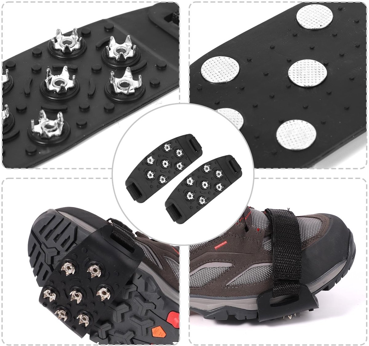 Dailygoods- Stijgijzers 7 Punts - Sneeuw Spikes voor Schoenen - Antislip Tractieschoenplaatjes - 2 Paar - Zwart - Duurzaam Materiaal - Sneeuwspikes