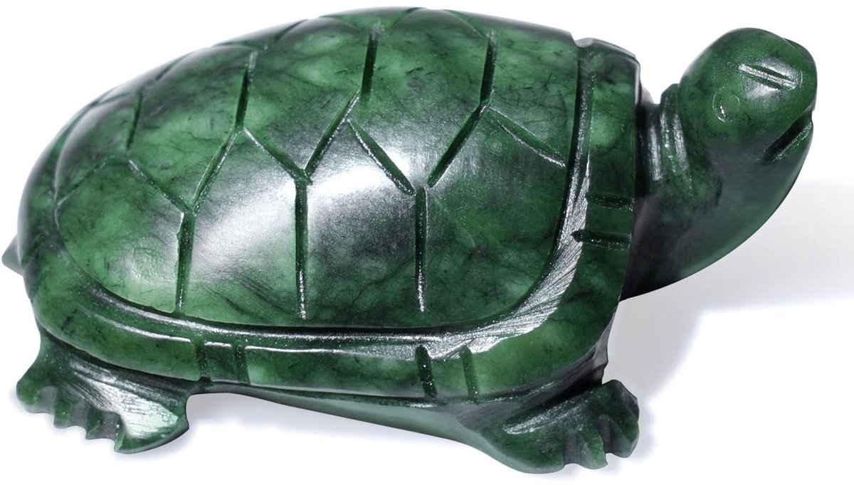 Dailygoods- Jade Standbeeld 3 Inch - Natuurlijke Jade - Schattige Schildpad - Uniek Sculptuur - Geluk Brengend - Handgesneden Edelsteen - Beeldhouwwerk