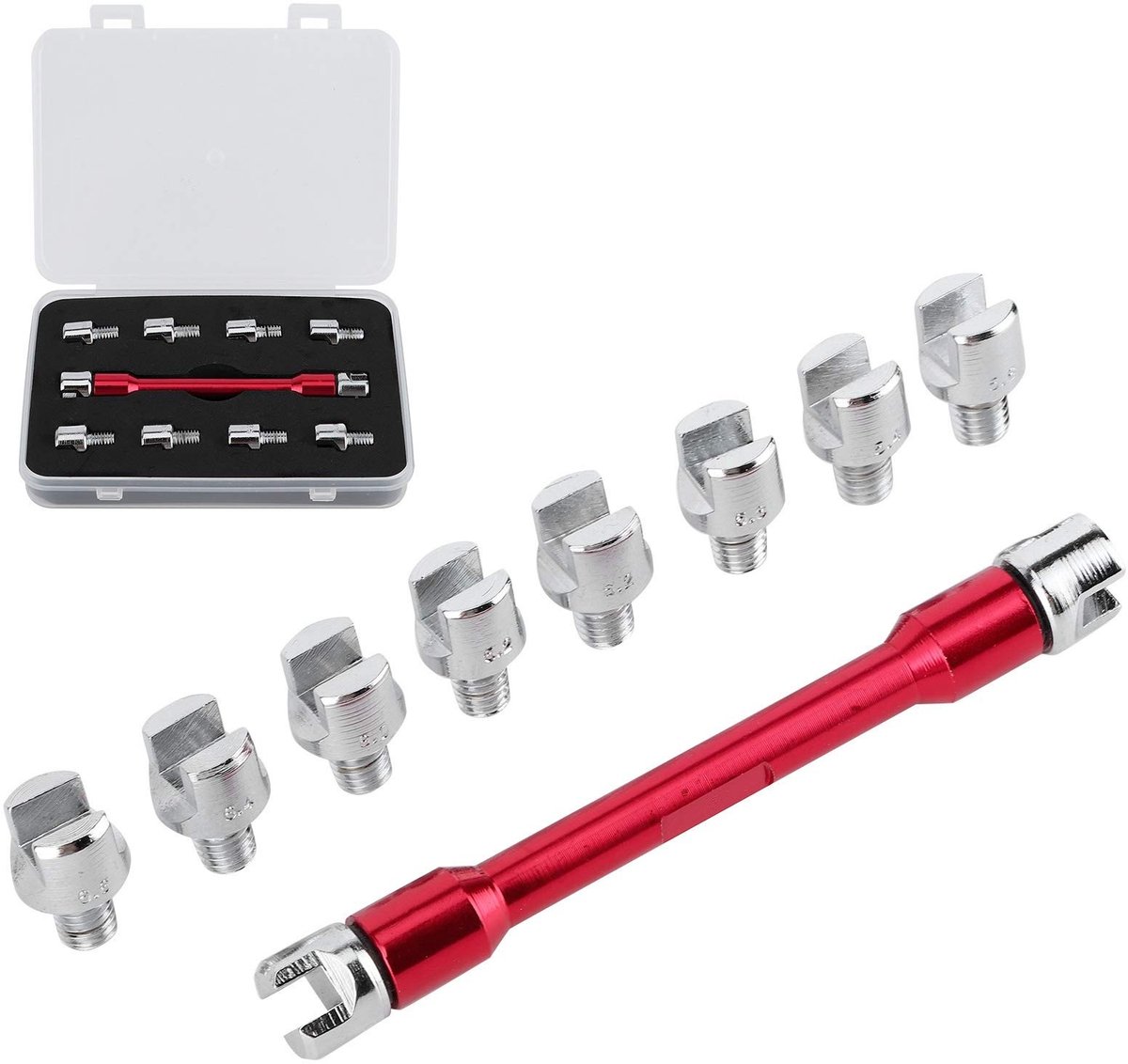Dailygoods- Spaaksleutelset CNC - Geschikt voor 10 maten - Draagtas - Verwisselbare punten - Aluminium/IJzer - Lengte 93 mm - Wielmoersleutel