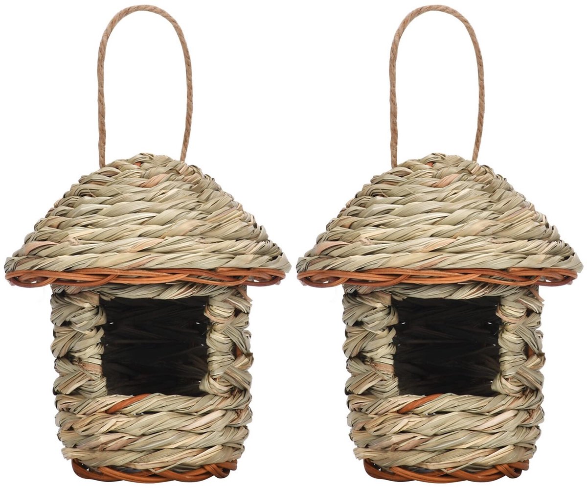 Dailygoods- Vogelnest 2 Stuks - Hangende Vogelhuisjes - Natuurlijke Grassen - Duurzaam Materiaal - Veilig en Warm - Geschikt voor Tuin - Vogelkast