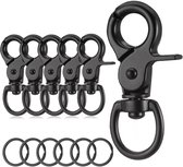 Dailygoods- Hondenriem Clip Zware Zinklegering - 360° Draaibare Karabijnhaak - Sleutelhanger - Zwarte Kreeftsluiting - 6 Stuks - Waterdicht en Duurzaam