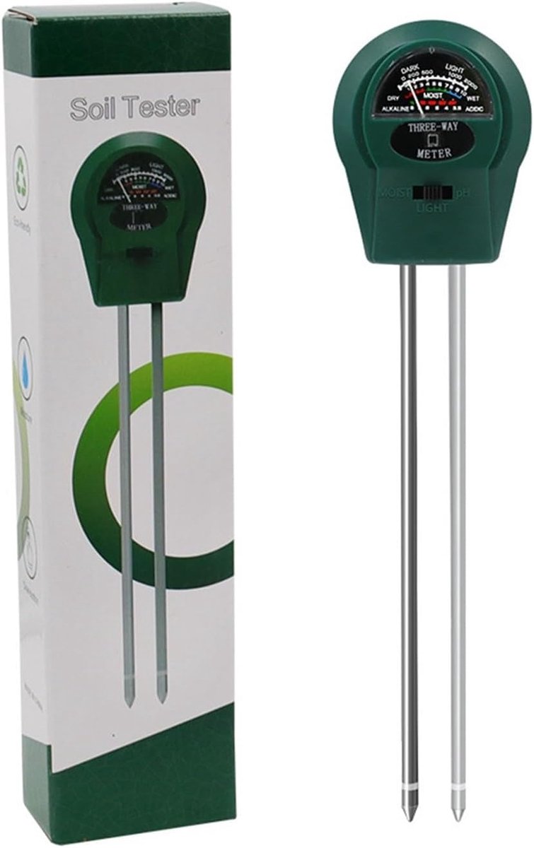 Bodemmeter - pH meter - Planten verzorgen - Drie-in-één functionaliteit - 300 gram - Zwart