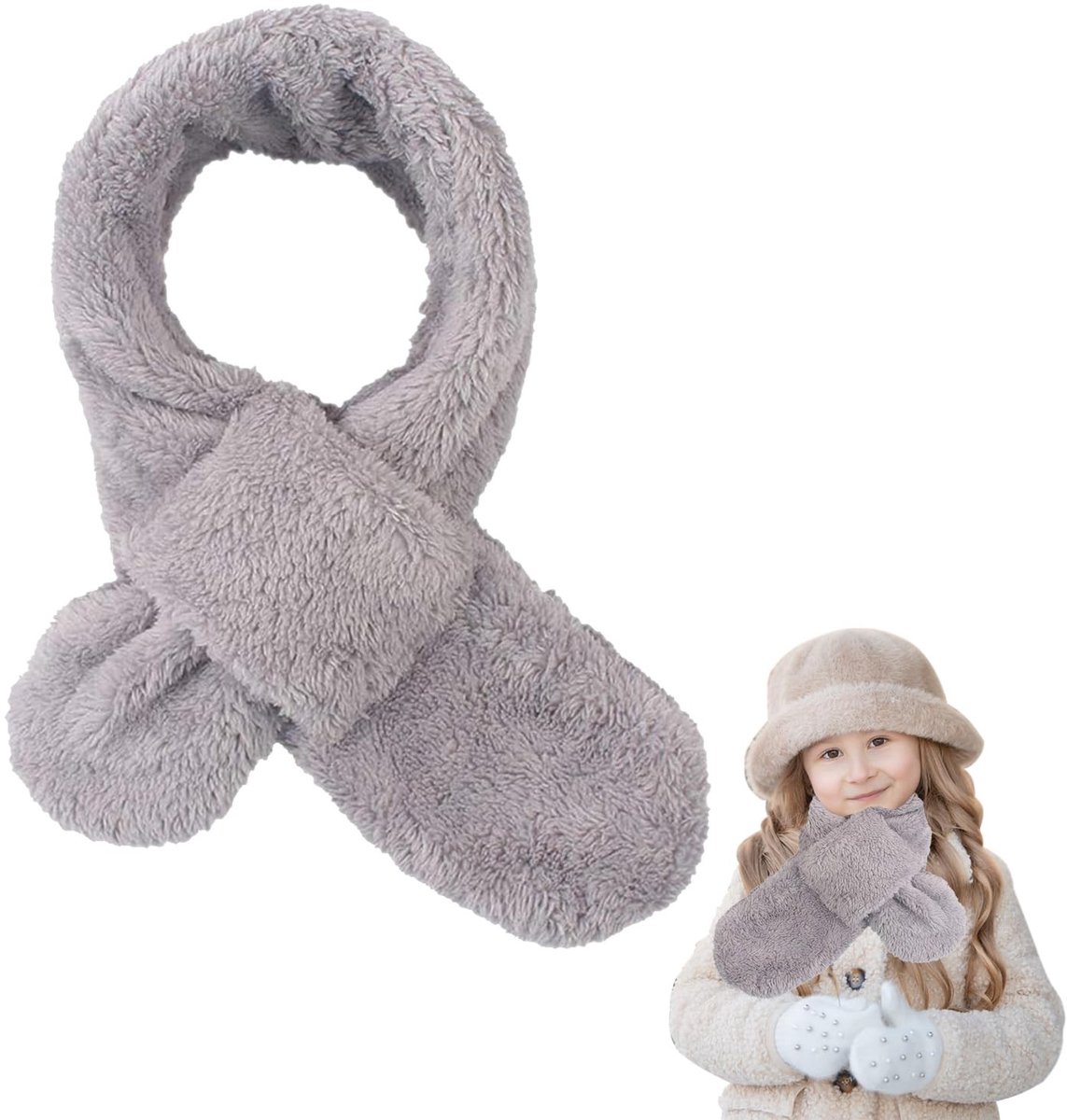 Dailygoods- Pluche Sjaal - Warme Dikke Sjaal - Effen Grijs - Verstelbaar Design - 80x10 cm - Geschikt voor Kinderen - Kindersjaal