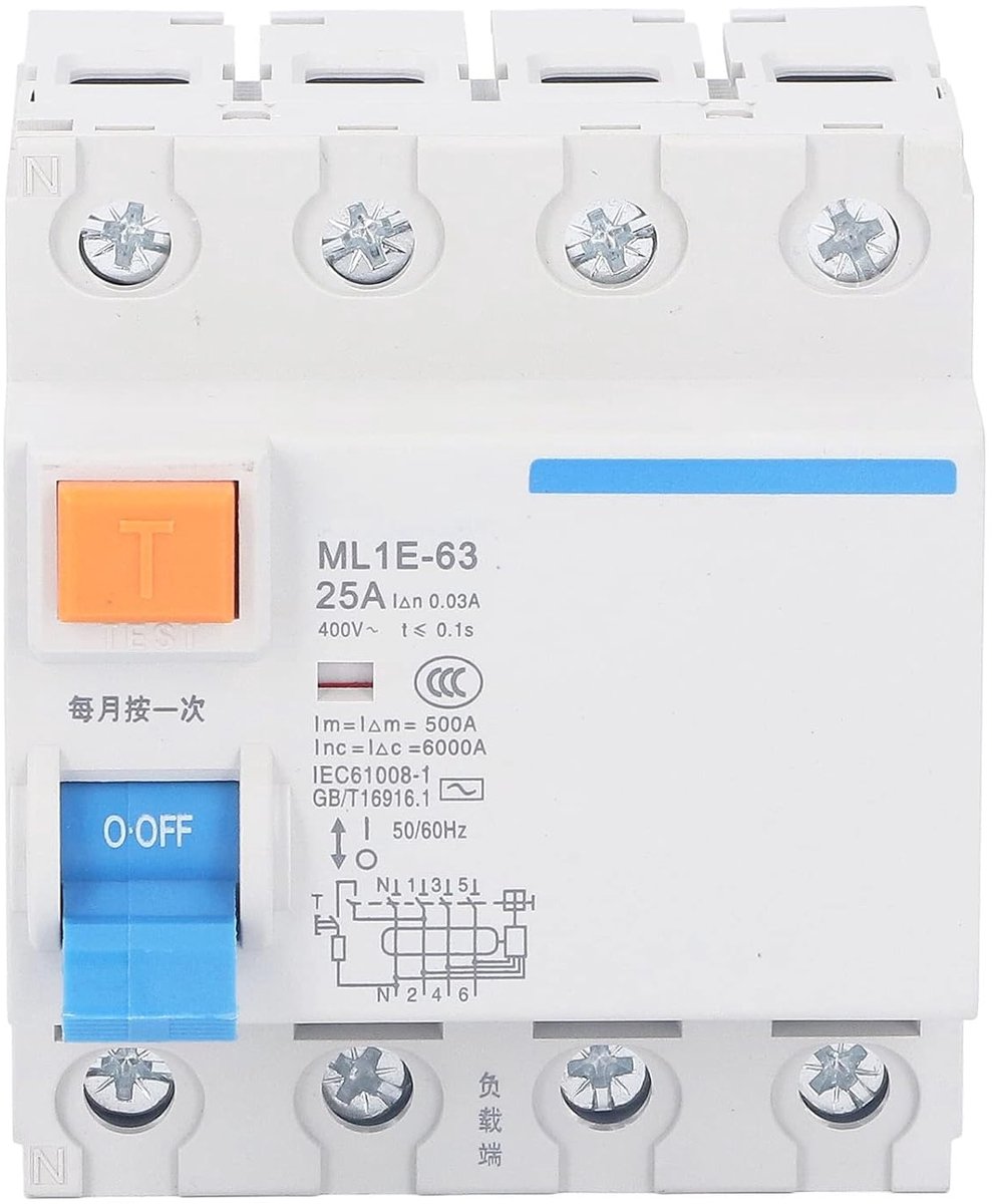 Miniatuur Stroomonderbreker - Aardlekschakelaar - Elektrische Beveiliging - Ergonomisch Handvat - 400V 25A - Wit