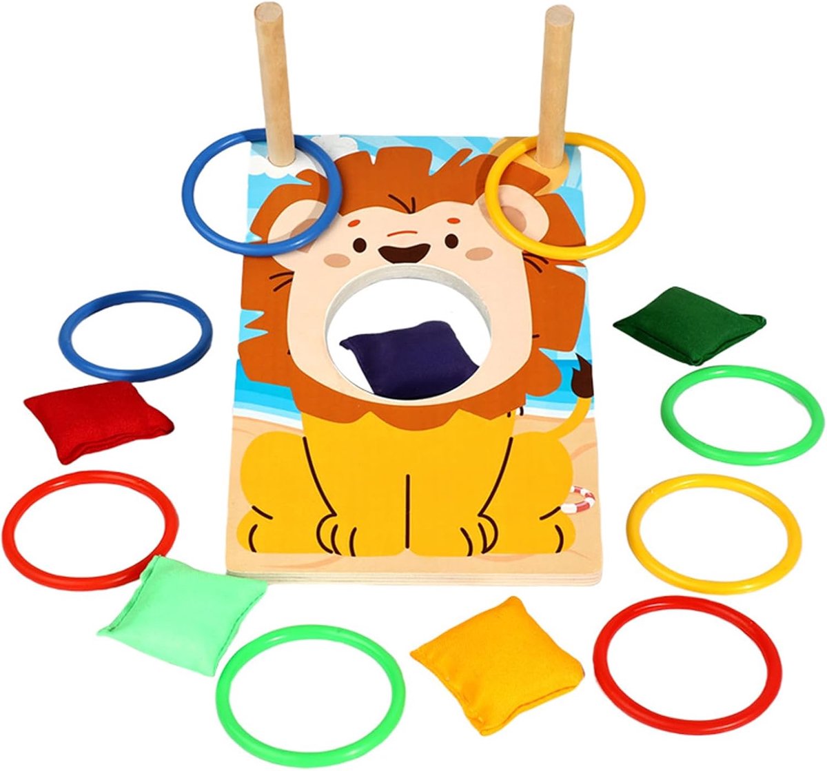 Zakjes Gooi Spel - Ringwerpen Spel - Groepsactiviteit Buiten - Houten Dierenvormen - 25 x 16 x 35 cm - Multicolor