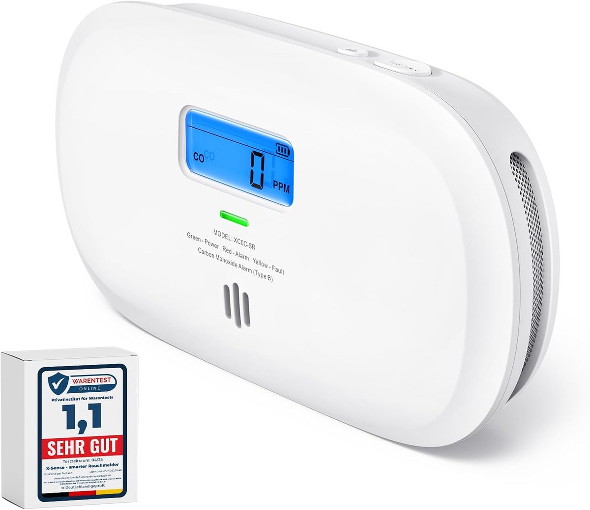 Koolmonoxidemelder - CO alarm - Veiligheid thuis - 10 jaar sensor - 75x142x32 mm - Geel