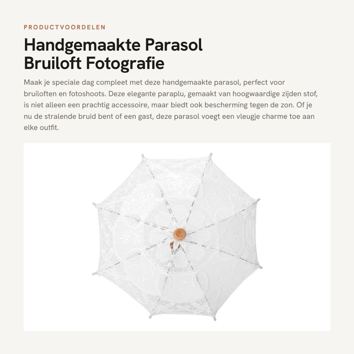 Dailygoods- Parasol Handgemaakt - Kanten Bloemen Borduurwerk - Bruiloft/Foto - Zijde Stof - Groot 53 cm - Klein 28 cm - Herbruikbaar - Paraplu