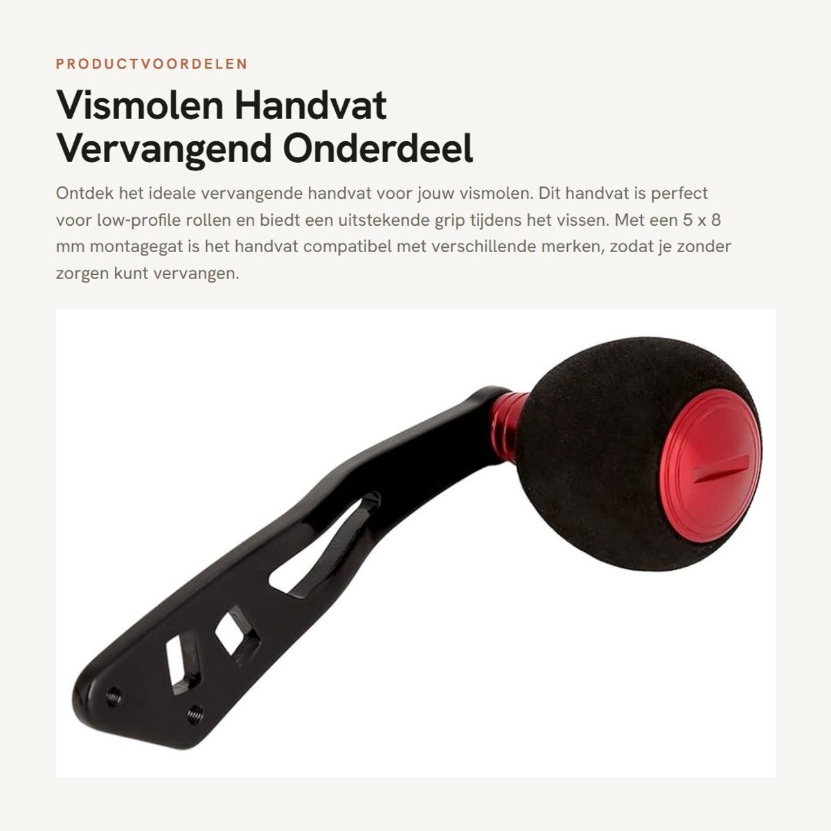 Dailygoods- Vismolen Vervangend Handvat - Metalen Constructie - Compatibel met Low-Profile Rollen - Eenvoudig te Installeren - Duurzaam en Solide - 5 x 8 mm Montagegat - Haspel