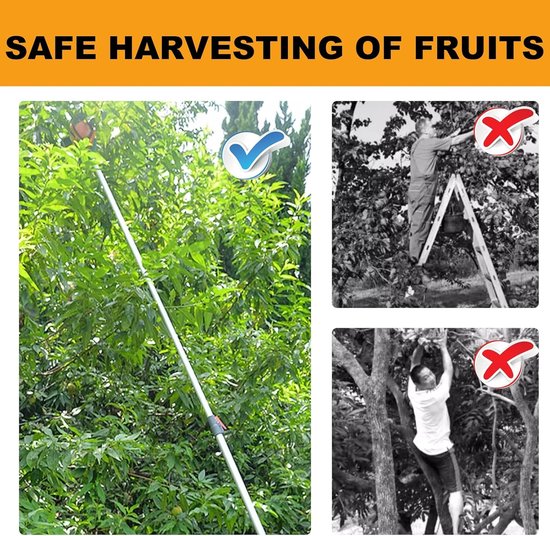 Fruitplukstok - Telescopische plukker - Fruit oogsten - Zacht rubberen grijper - 1-1.5 meter - Universeel — afbeelding 5