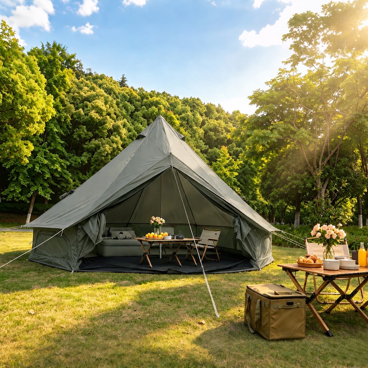 PHOEBE CAT 13.1 ft Campingtent – Oxfordstof – Met aansluiting voor een kooktoestel – Geschikt voor 4-8 personen – Groen