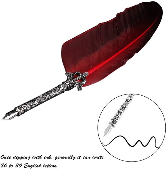 Dailygoods- Borstelpen 0,5 Mm - Dompelpen - Antieke Gift - Kwalitatief Hoogwaardig - Vervangbare Puntgrootte - Rood/Zwart - Dip Pen — afbeelding 4